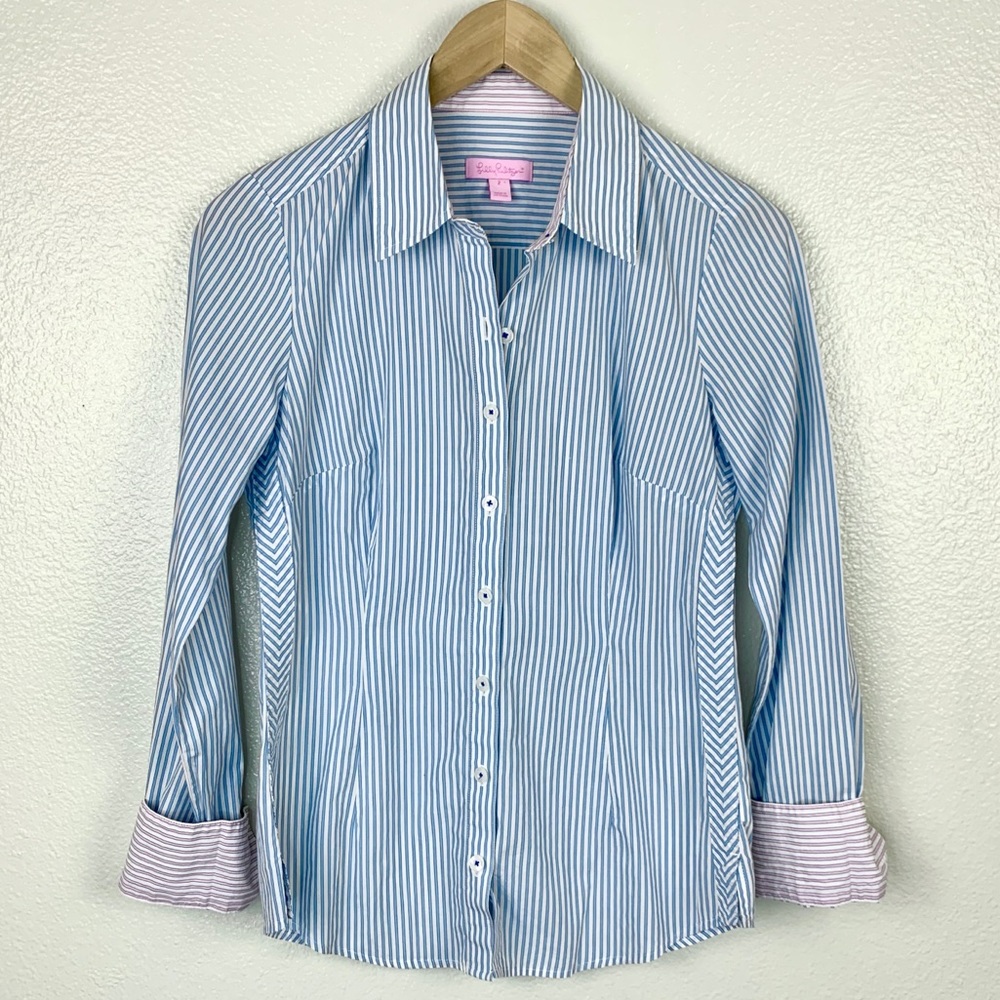 Lilly Pulitzer 2 Button Up Pink White Striped